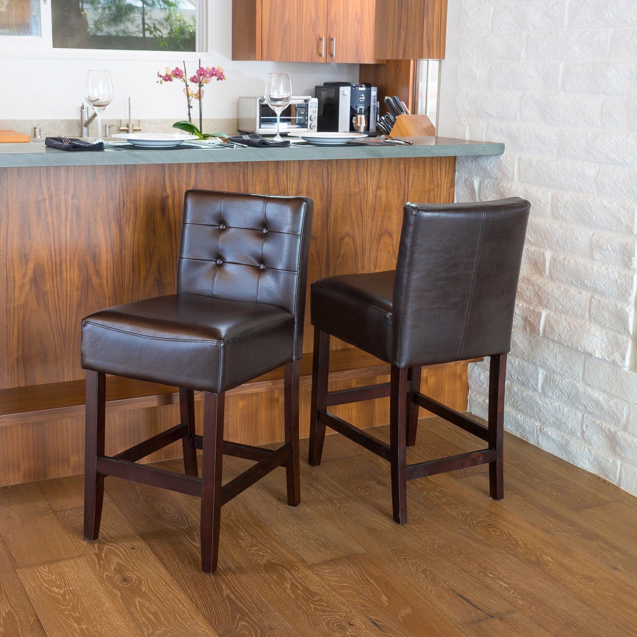 Gregory Brown Leather Counter Stools (Set of 2)
