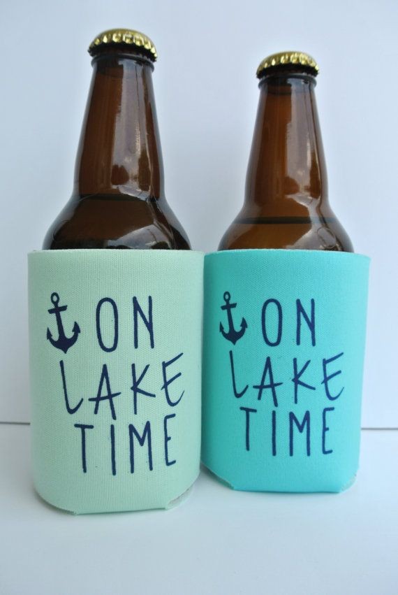 On Lake Time Nautical Beer Koozies by yourethatgir...