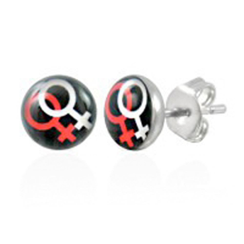 Double Female Stud Earrings (Black, Red & Whit...
