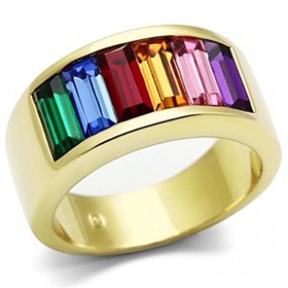 Gold Beauty Rainbow CZ Ring - Lesbian & Gay Pr...