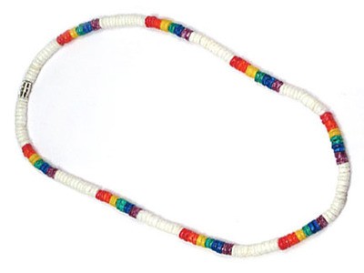 White & Rainbow Gay Pride Beads - Puka Shell N...