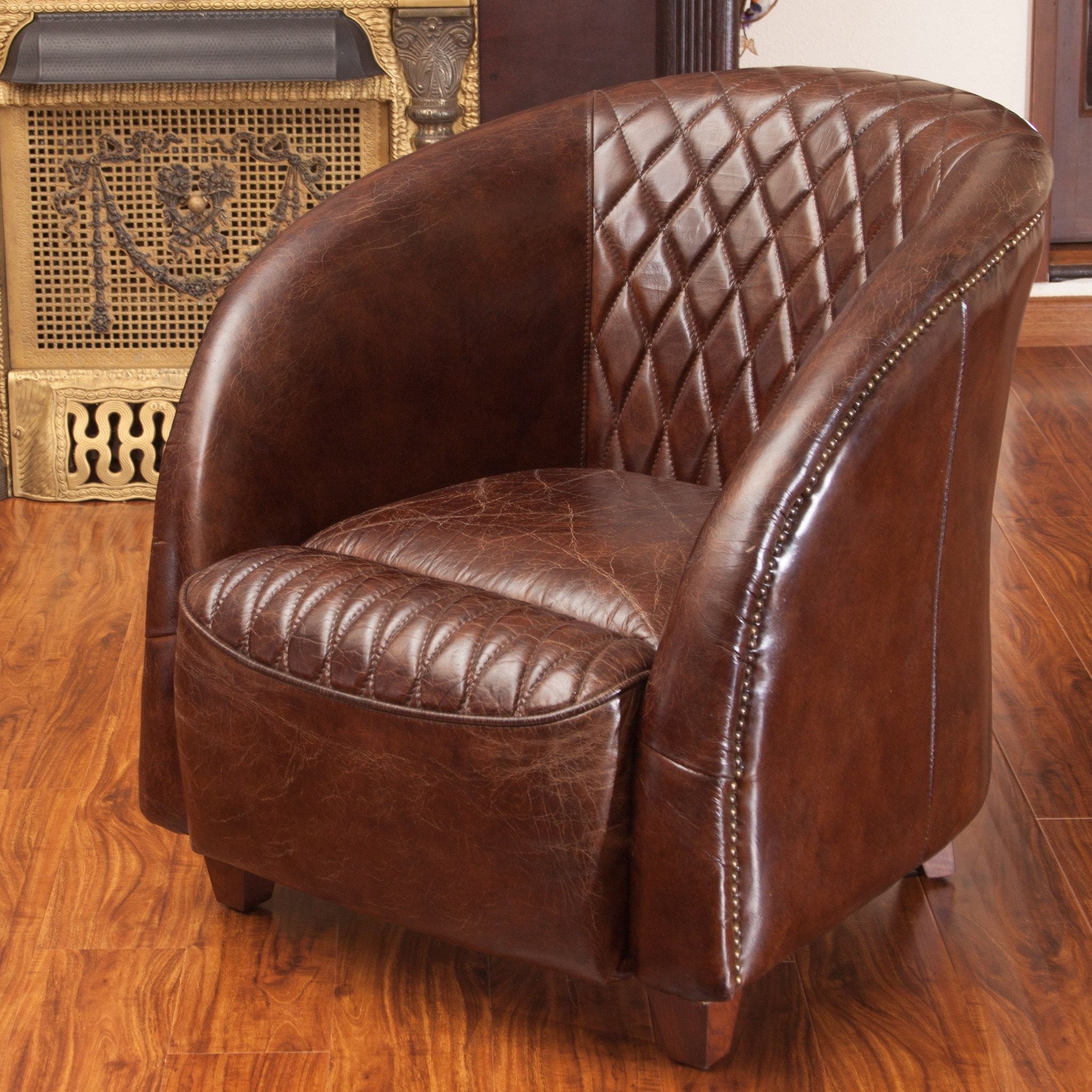Michele Quilted Brown Top Grain Leather Club Chair
