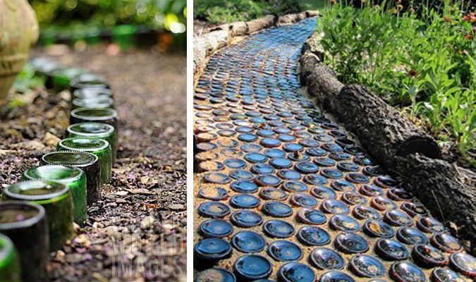 recycled glass bottles as garden path - this site...