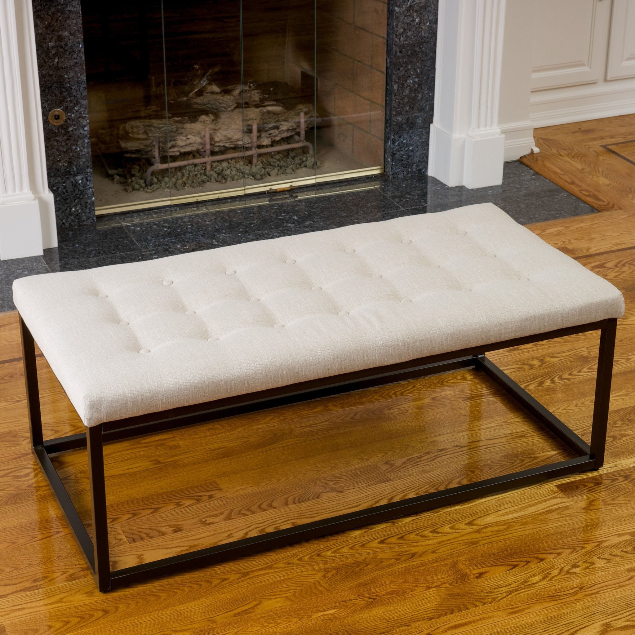 Denny Beige Fabric and Steel Frame Ottoman