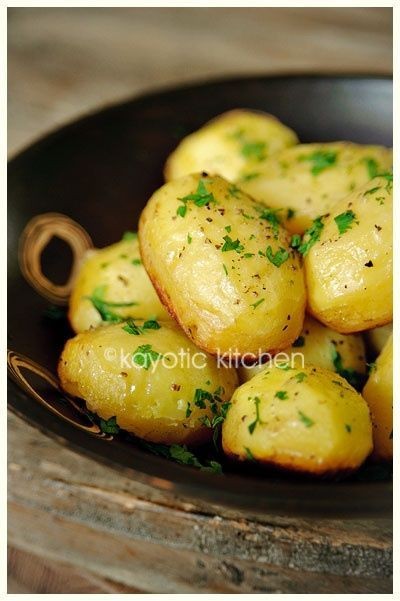 Potatoes baked in Chicken Broth, Garlic and Butter...