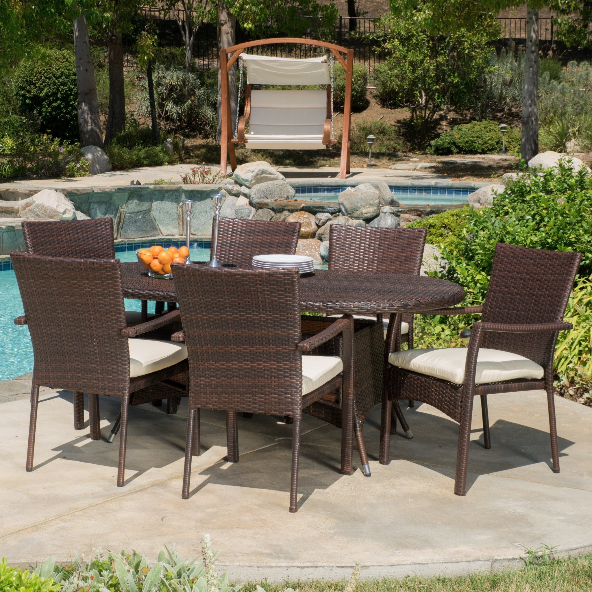 Lancaster Outdoor 7-piece Wicker Dining Set with C...