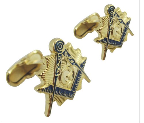 Masonic Cuff links - Gold Color with Blue Lodge co...