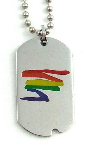 Steel Color Gay Pride Dog Tag w/ Rainbow Squiggle...