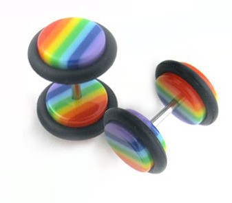 Pair of Gay Pride Fake Plug Earrings with O-Ring -...