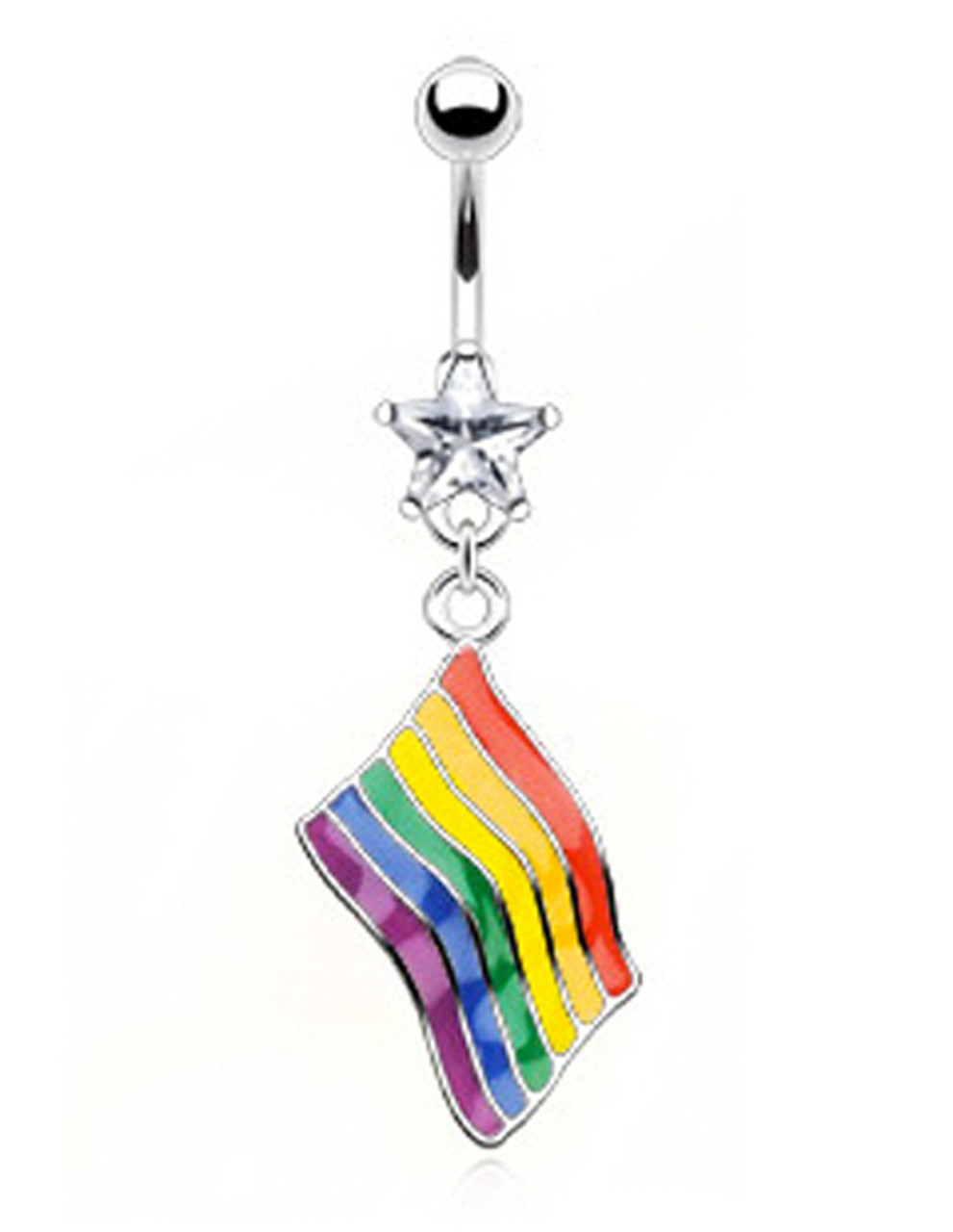 Rainbow Pride Wavy Flag Belly Ring - LGBT Gay and...