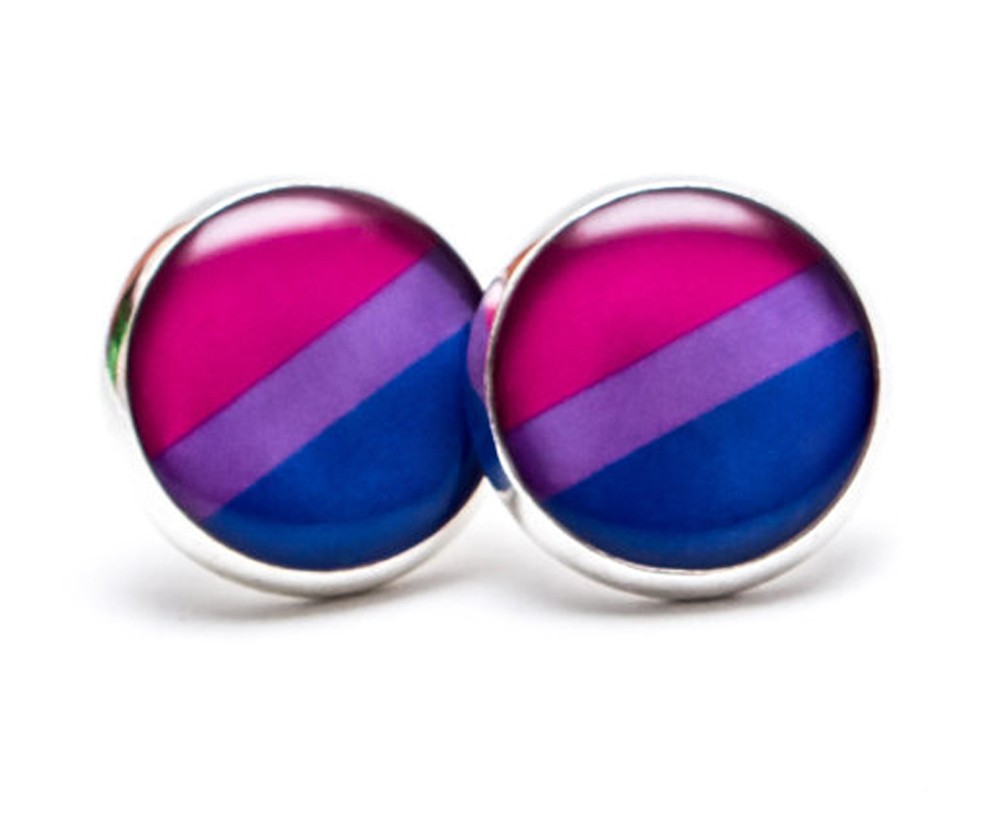 Bi Pride Flag Symbol Earrings - Bisexual Flag Stud...