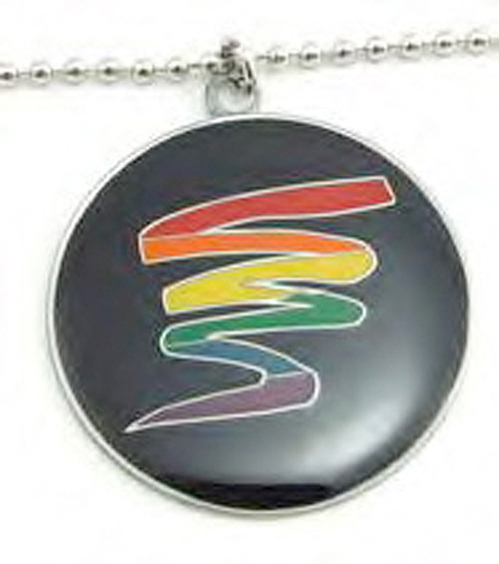 Black Gay Pride Round Circle Pendant w/ Rainbow Sq...