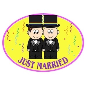 Gay Male Grooms - Yellow Just Married Magnet - LGB...