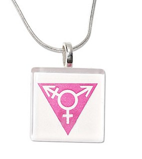 Transgender Square Glass Pendant with Chain (Pink...