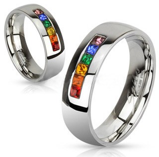 Rainbow String Smooth Round Top Ring - Lesbian and...