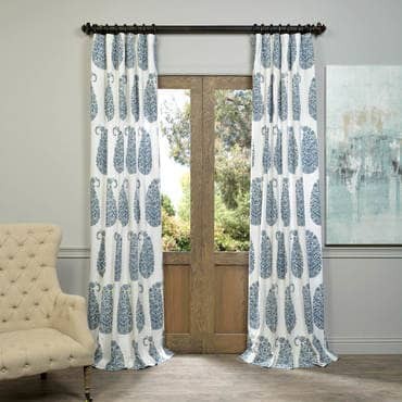 Paisley Park Blue Printed Cotton Twill Curtain