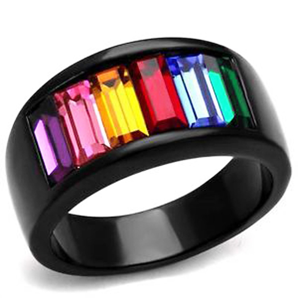 Black Beauty Rainbow CZ Ring - Lesbian & Gay P...