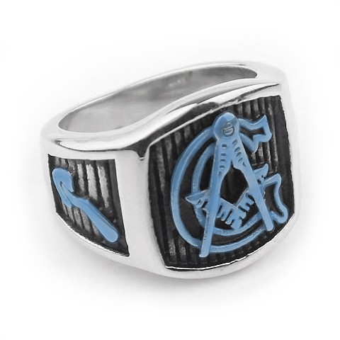Blue Lodge - Color Enamel Steel Freemason Ring / M...