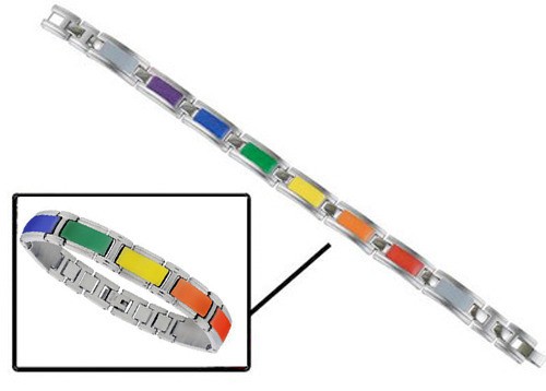 Steel Enamel Link Rainbow Bracelet - Gay and Lesbi...