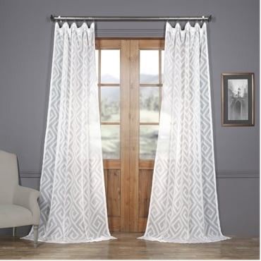 Toulouse Key Taupe Patterned Faux Linen Sheer Curt...