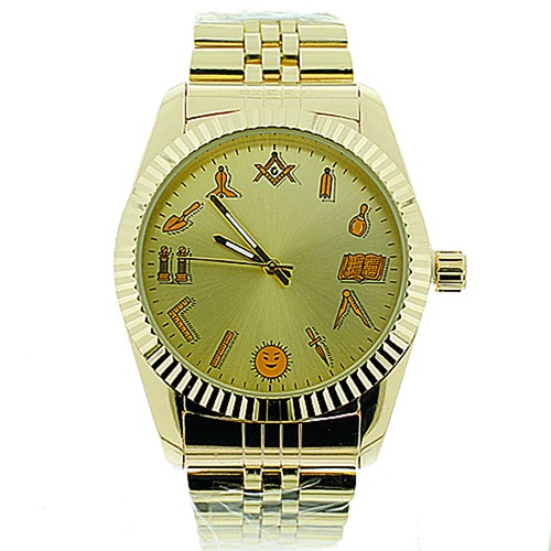 Masonic Watch - Gold Tone Steel Watch - Round Dial...