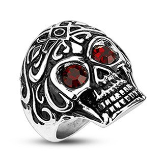 Red Eyed Skull Ring - Gothic Biker Jewelry 316L St...