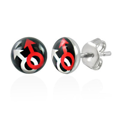Gay Male Symbol Stud Earrings (Black, Red & Wh...