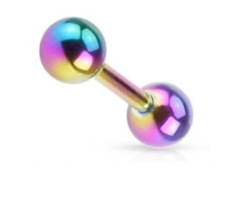Anodized Rainbow Double Ball Tongue Ring - Gay &am...