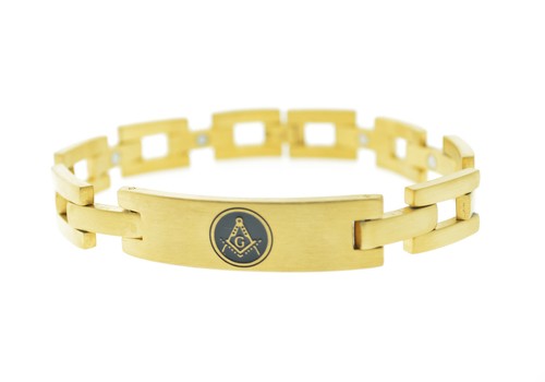 Freemason Bracelet Gold Color Stainless Steel - Sq...