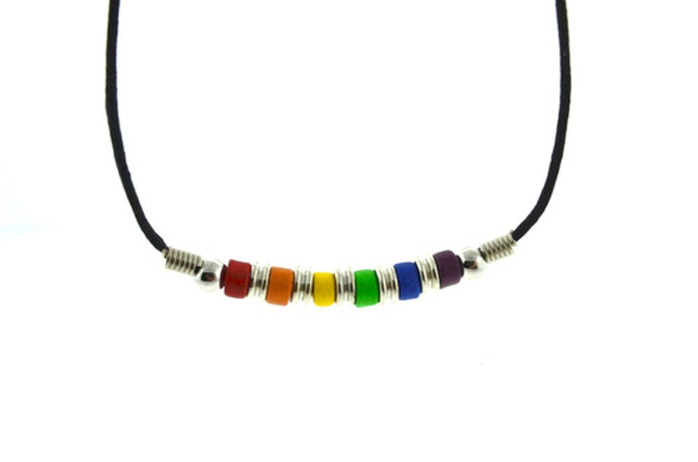 Rainbow Bottom Beaded Ceramic Gay Pride Necklace -...