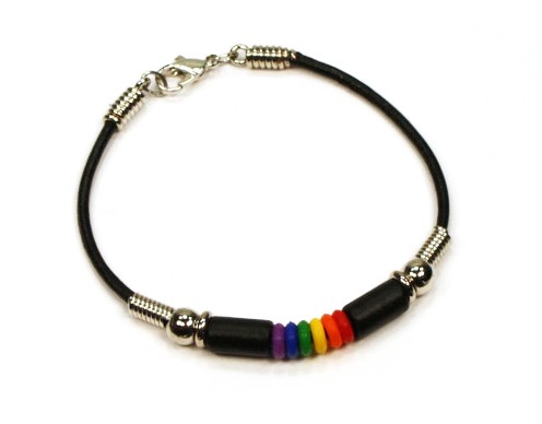 Sweet Style Gay Pride RainbowBlack Bead Wristlet B...