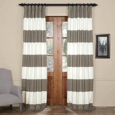 Slate Grey & Off White Horizontal Stripe Curtain