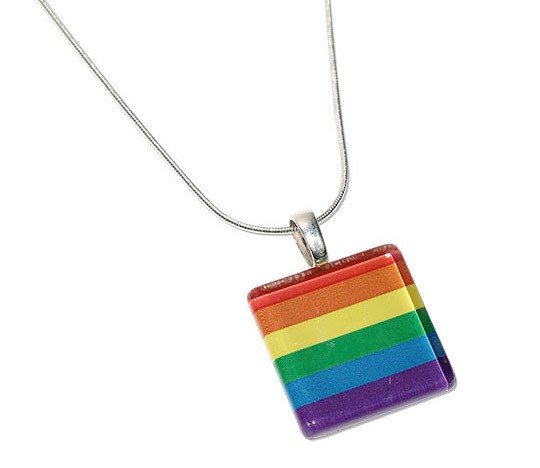 Square Rainbow Flag Pride Glass Pendant with Chain...