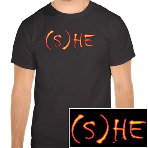 "(S)HE" - Black T-Shirt (She or He Desig...