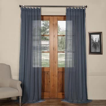 Tahoe Blue Solid Faux Linen Sheer Curtain