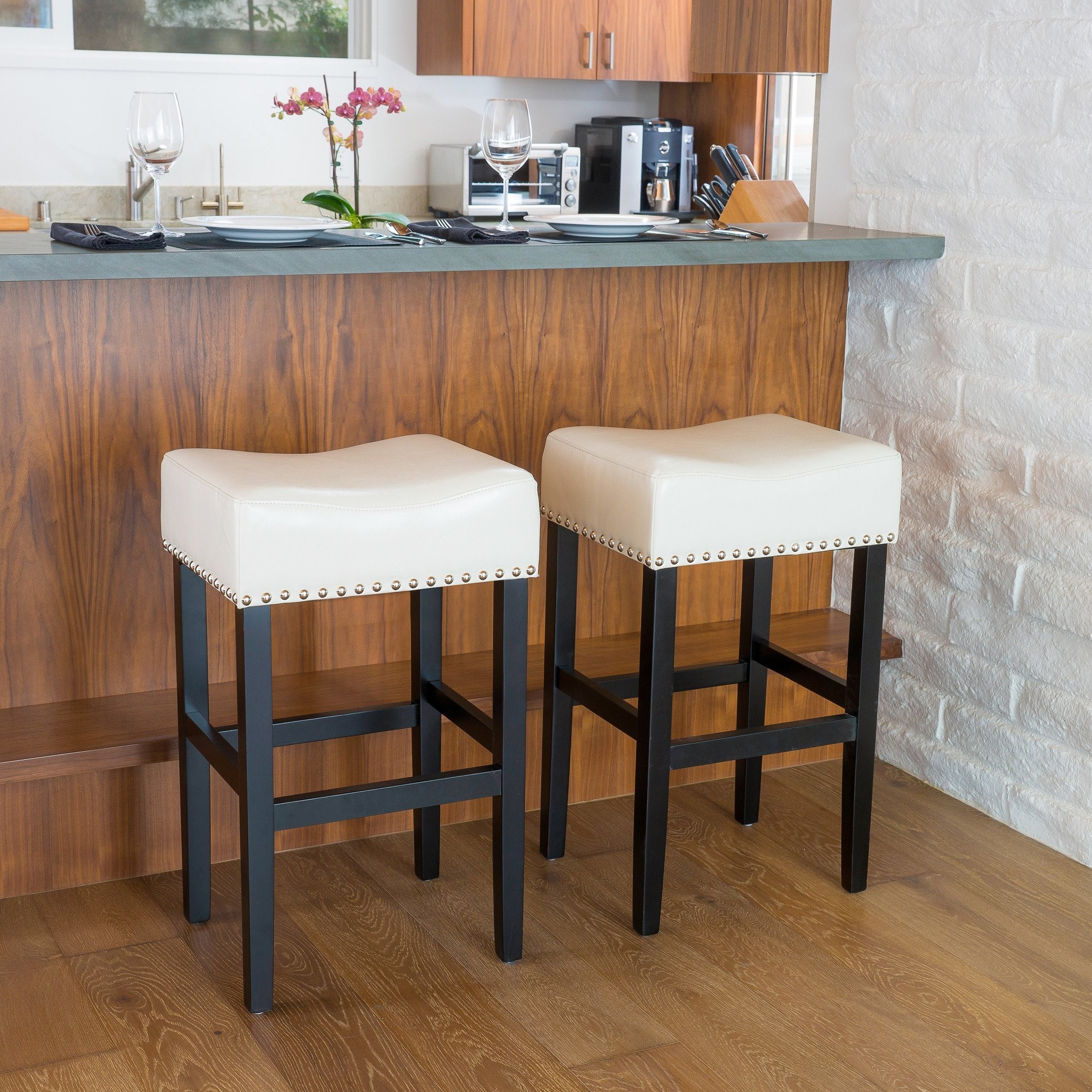 Chantal Ivory Leather Counter Stool (Set of 2)
