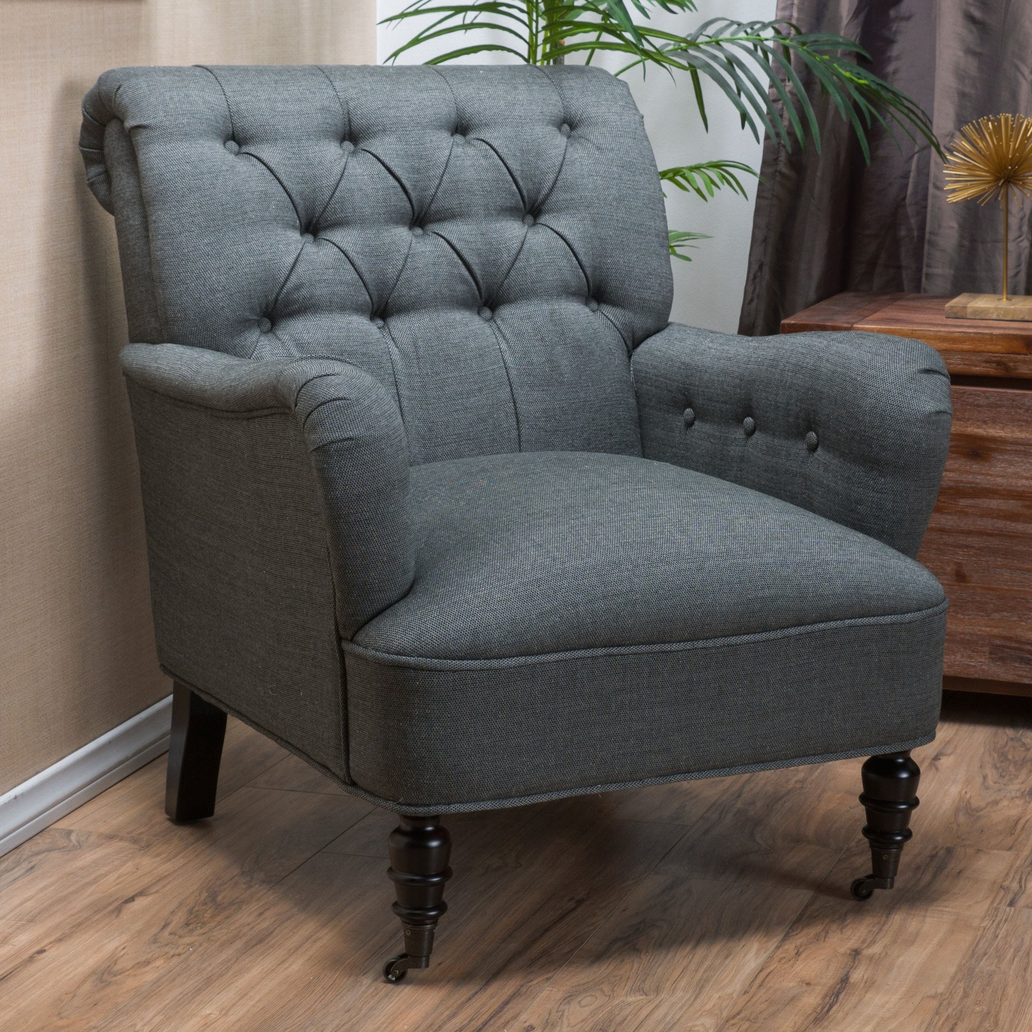 Wardell Grey Tufted Fabric Club Chair