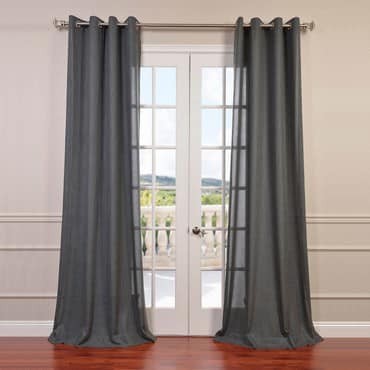 Phantom Grey Faux Linen Grommet Semi Sheer Curtain