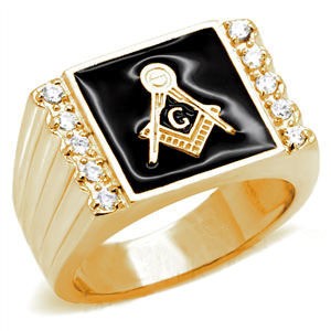 Gold Plated Freemason Ring / Masonic Ring with Bla...
