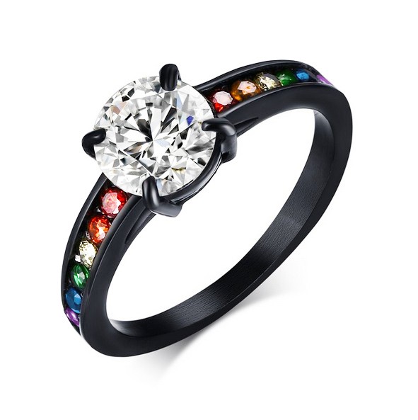 Dreamy Black Main Gem Rainbow Ring - Lesbian Ring...