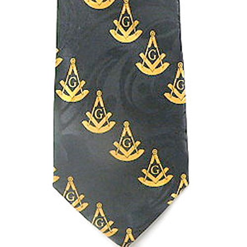 Past Master Masonic Neck Tie - Black and Yellow Po...