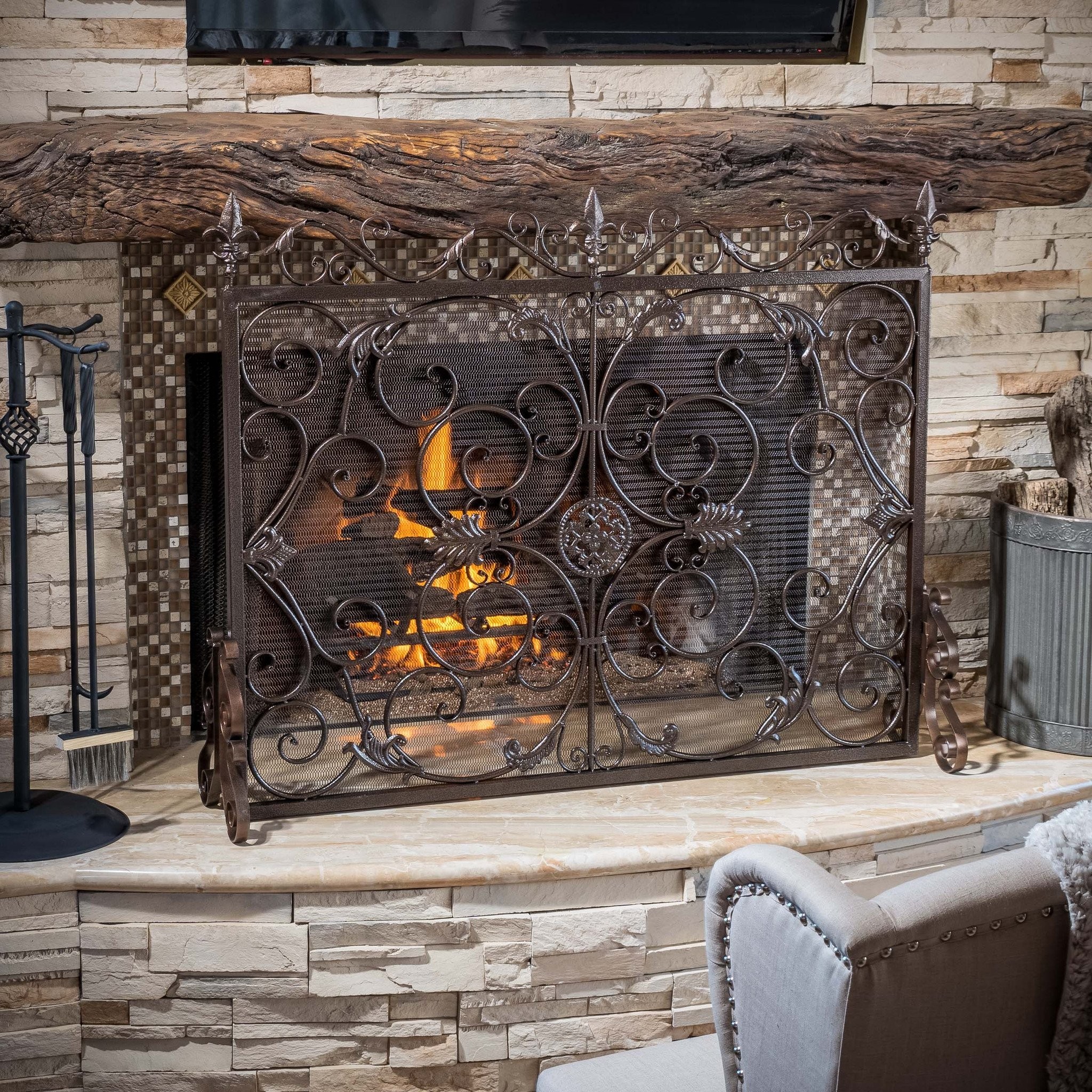 Darcie Copper Brown Finish Wrought Iron Fireplace...