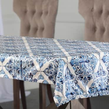 Tiera Blue Designer Faux Silk Taffeta Table Cloth