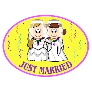 Lesbian Brides - Yellow Just Married Magnet - LGBT...