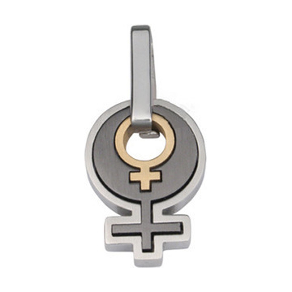Black Silver & Gold Inlay Female Symbol Lesbia...