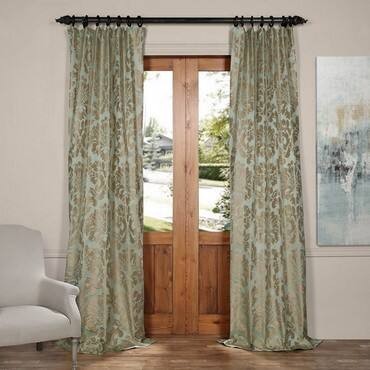 Astoria Jade & Taupe Faux Silk Jacquard Curtain