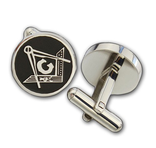Masonic Cuff links - Silver tone with black enamel...