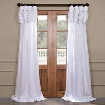 White Ruched Faux Solid Taffeta Curtain