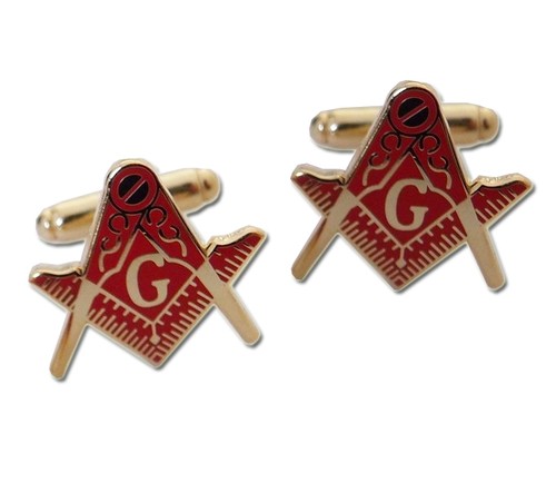 Mason Cufflinks - Red Masonic Emblem on Gold Color...