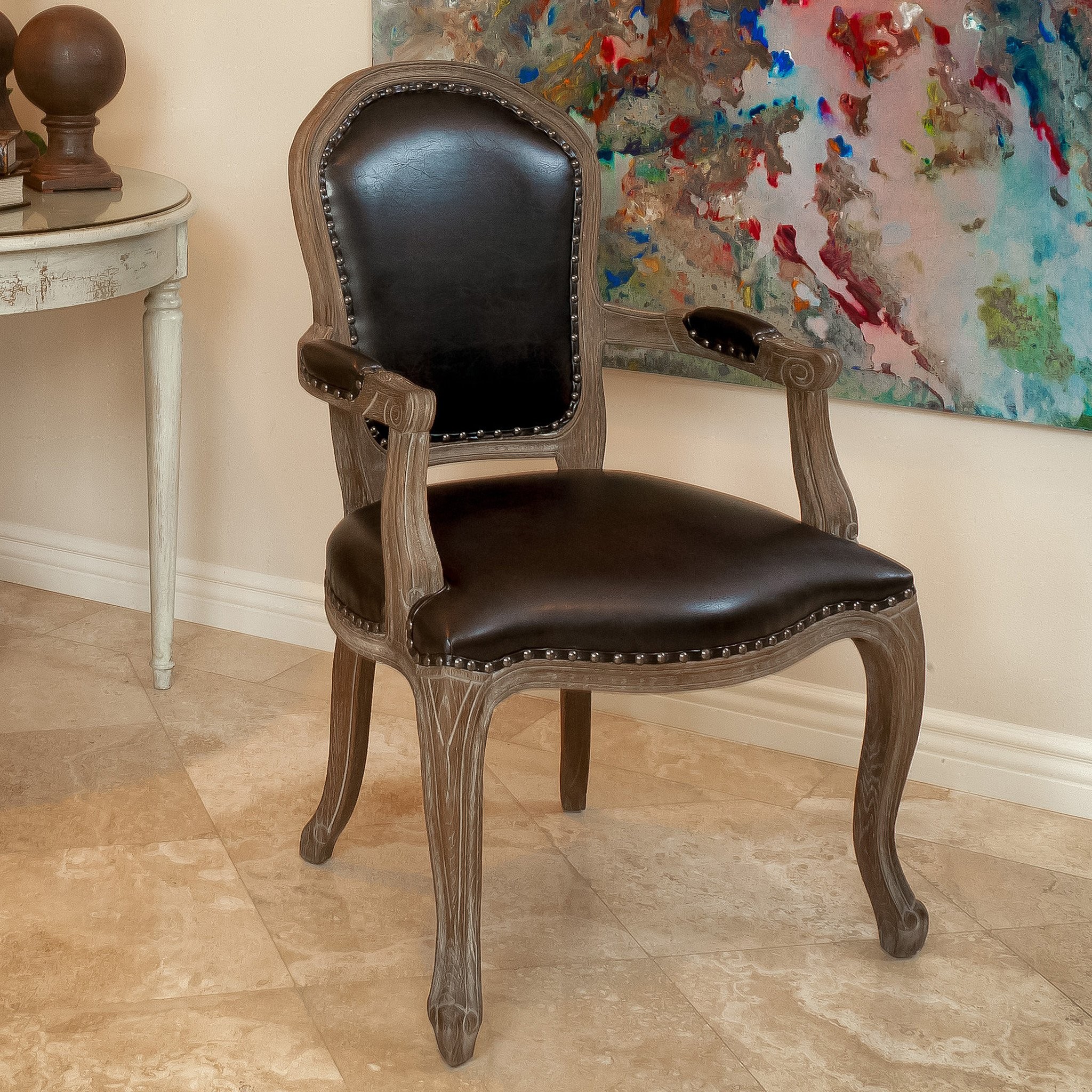 Queen Ann Leather Weathered Wood Dining Chairs